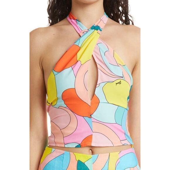 STAUD Kai Printed Halter Crop Top W Tags - S Multi - Picture 1 of 4